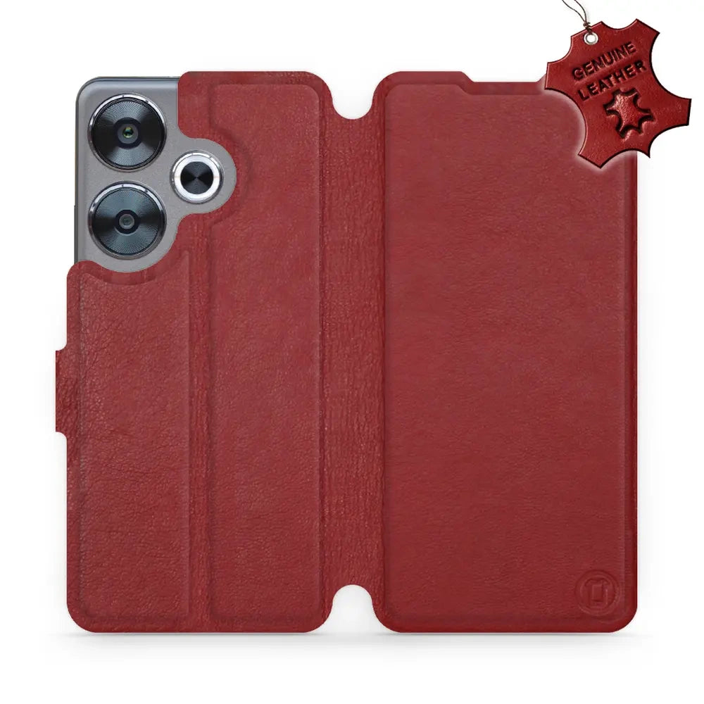 Echtleder Handyhülle für Xiaomi Poco F6, Mobiwear Leather, Dunkelrot
