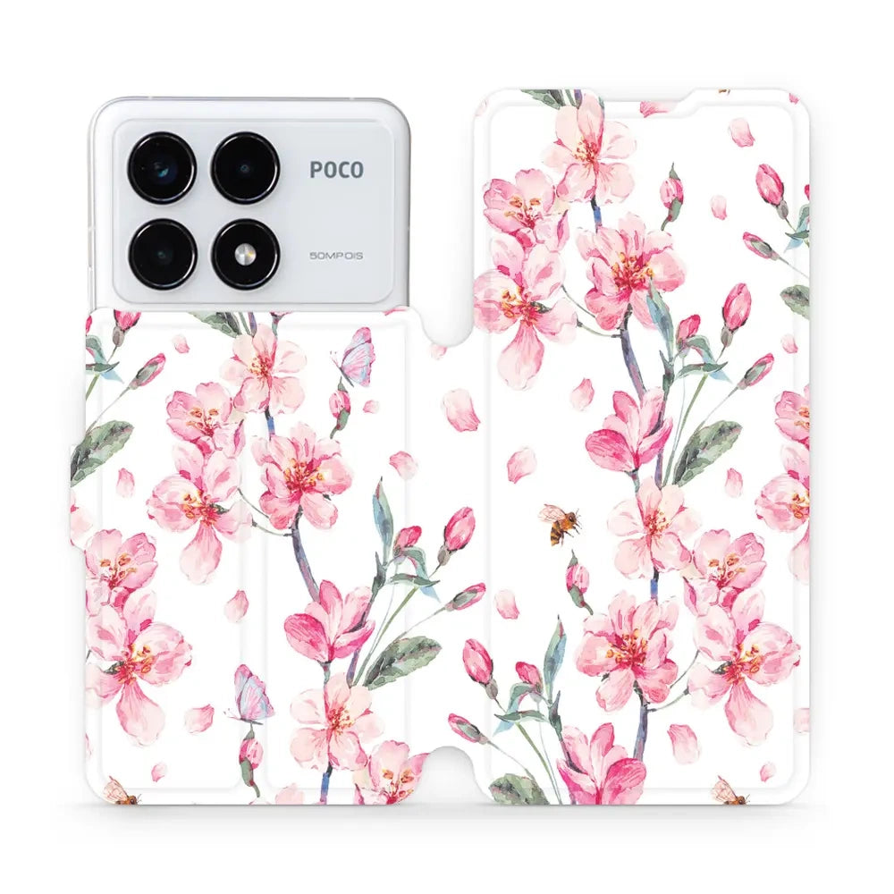 Handyhülle mit klappe für Xiaomi Poco F6 Pro, Mobiwear Book, Rosa Frühling