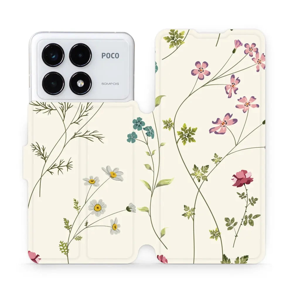 Handyhülle mit klappe für Xiaomi Poco F6 Pro, Mobiwear Book, Feldblumen