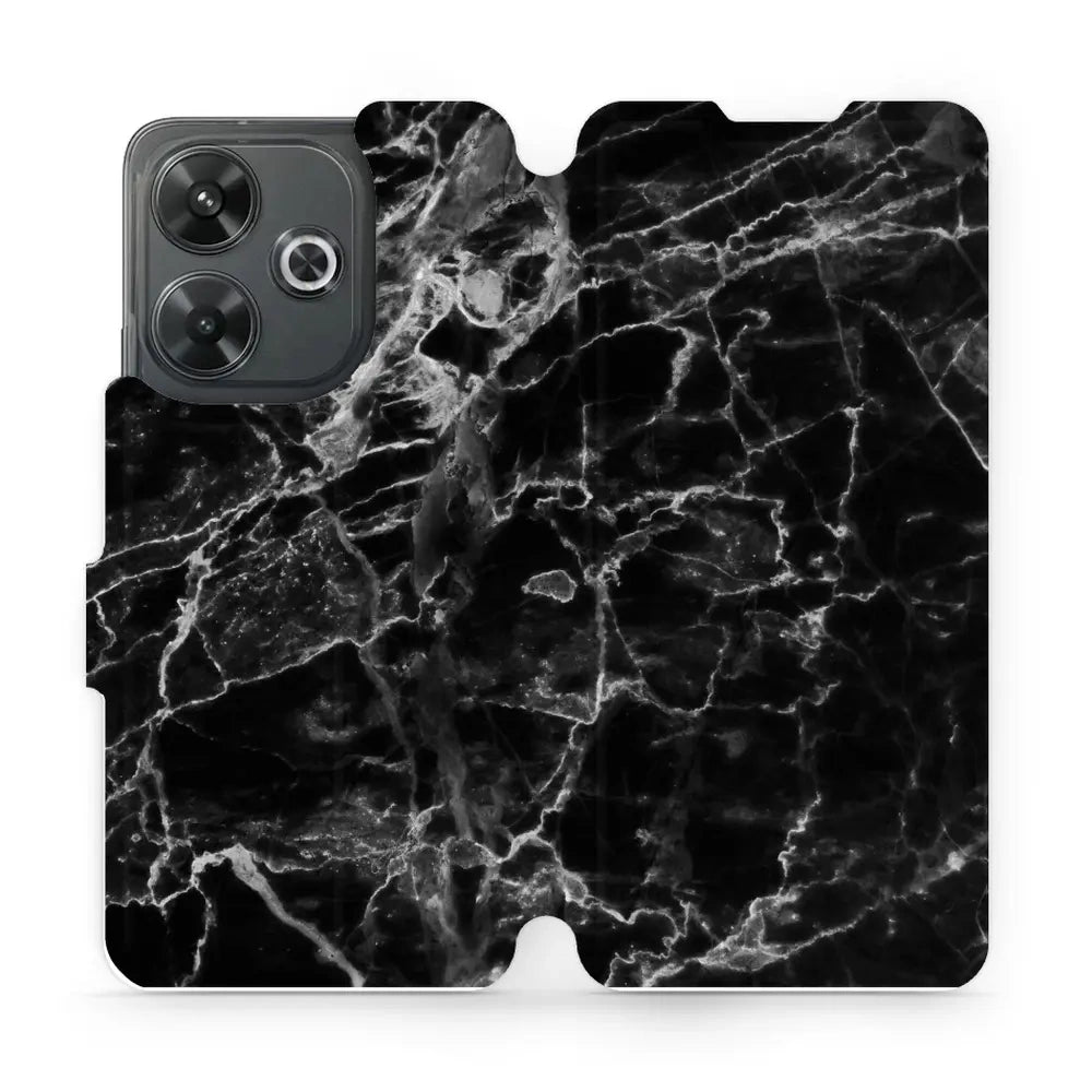 Handyhülle mit klappe für Xiaomi Redmi 13 4G, Mobiwear Book, Schwarzer Marmor