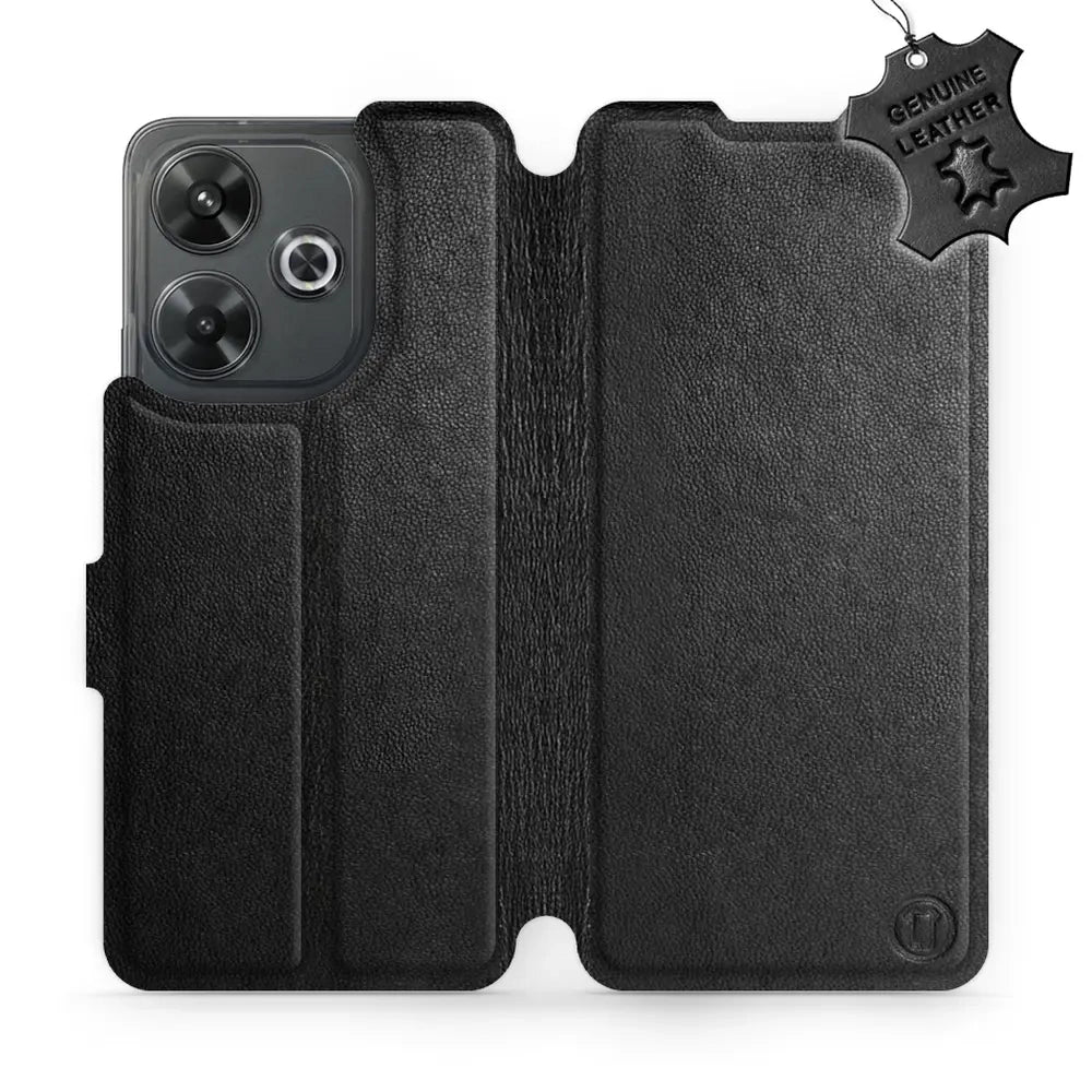 Echtleder Handyhülle für Xiaomi Redmi 13 4G, Mobiwear Leather, Schwarz