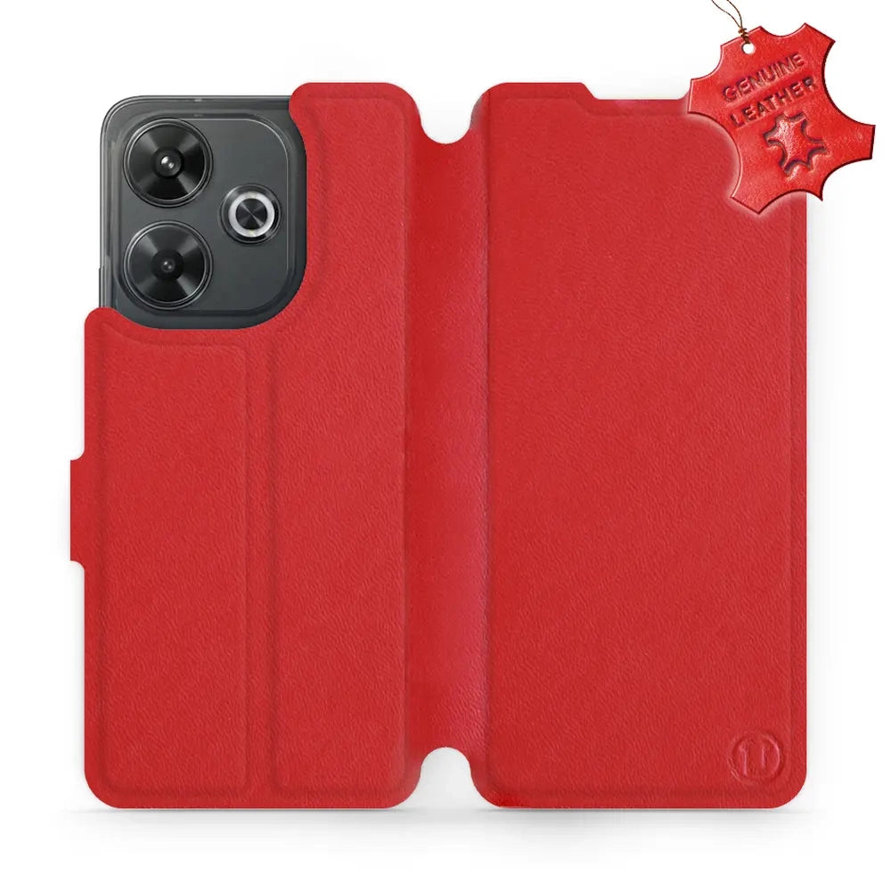 Echtleder Handyhülle für Xiaomi Redmi 13 4G, Mobiwear Leather, Rot