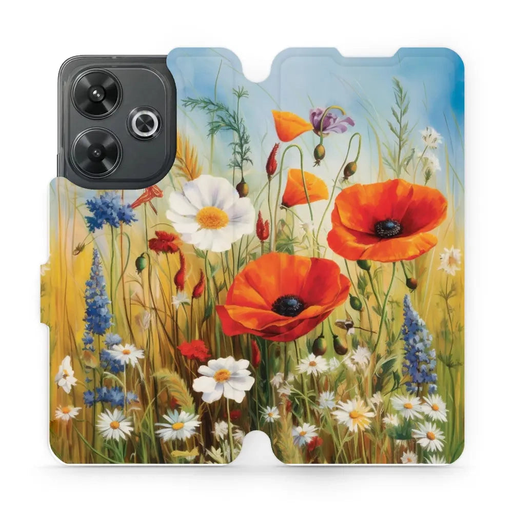Handyhülle mit klappe für Xiaomi Redmi 13 4G, Mobiwear Book, Wiesenblumen