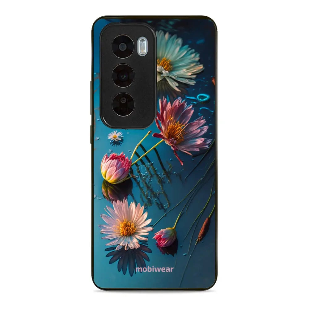 Handyhülle für Oppo Reno 12, Mobiwear Glossy Case, Blau-Blumig