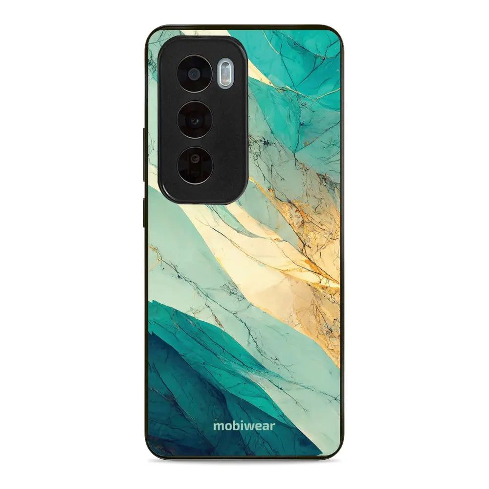 Handyhülle für Oppo Reno 12 Pro, Mobiwear Glossy Case, Türkis-Marmor