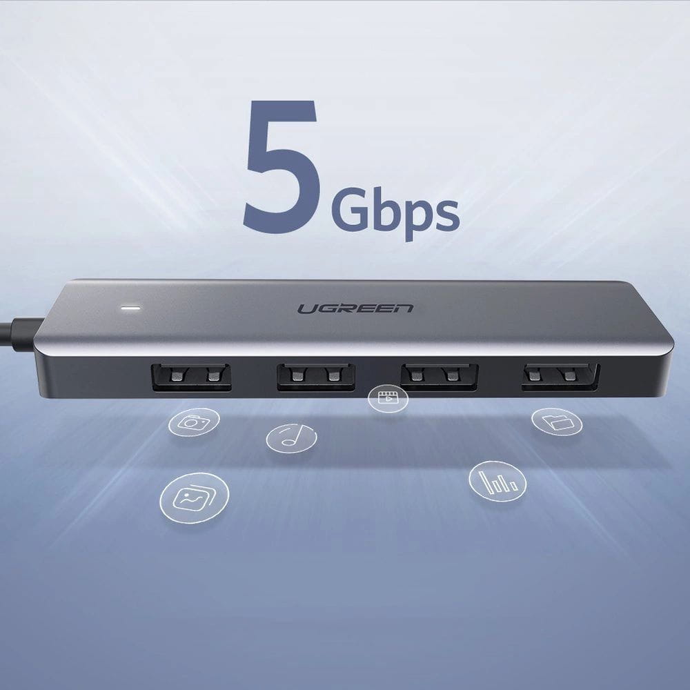 HUB 5w1 Ugreen 4x USB 3.0 Gen 1, 5Gbps, Grau