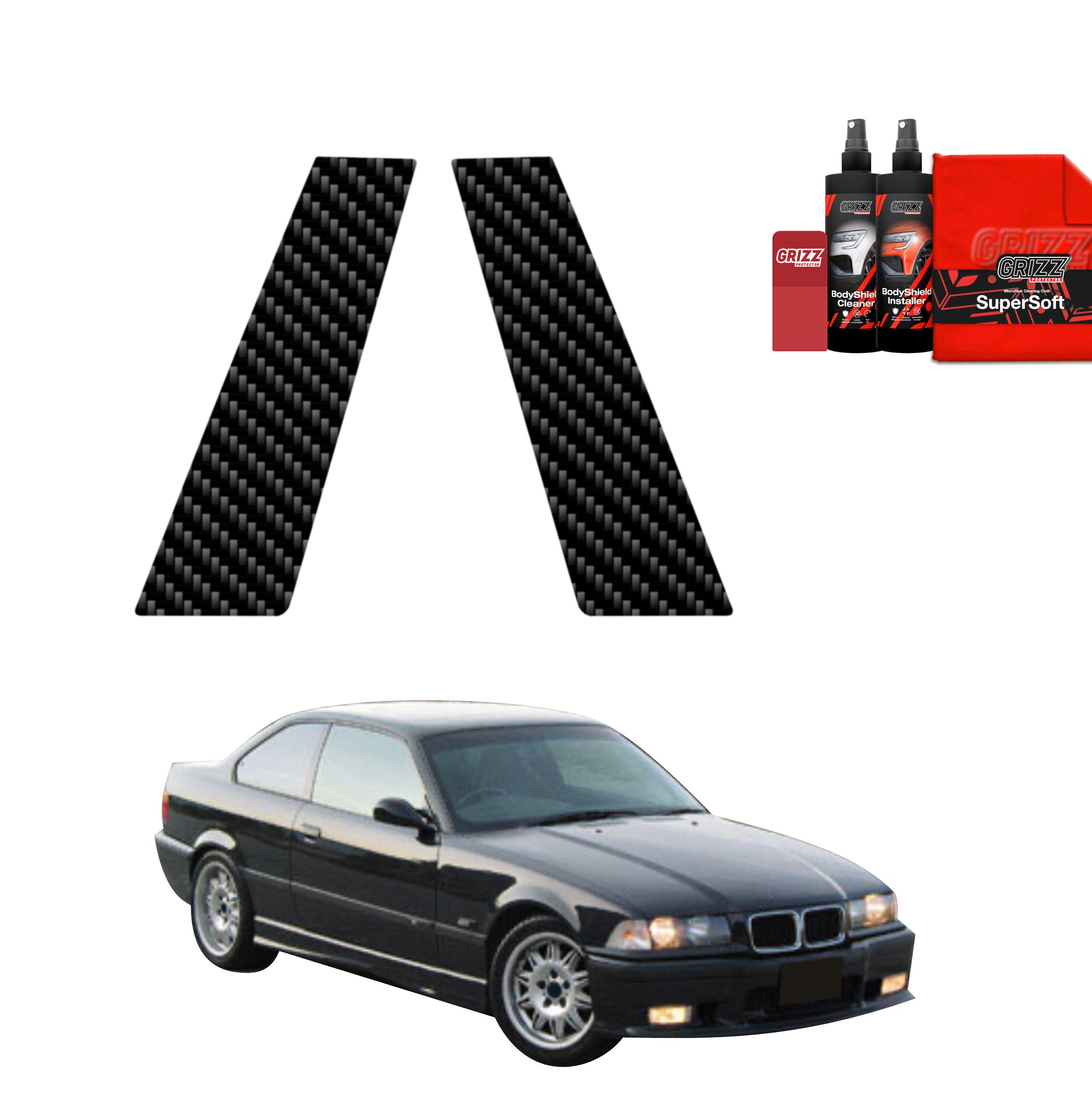 2in1 Kohlenstoff Schutzfolie Grizz Protector für B-Säule - BMW 3 E36 Coupe (1991-1999)