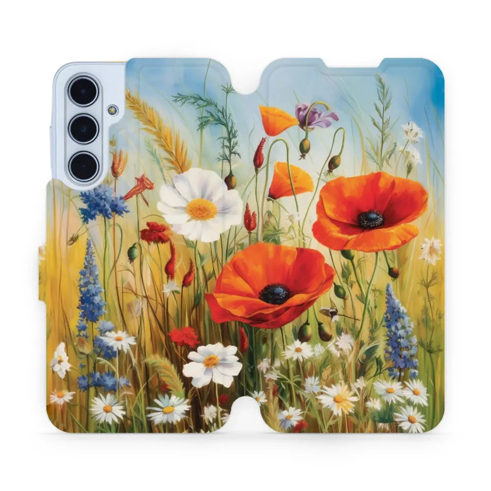 Handyhülle mit klappe für Galaxy M35 5G, Mobiwear Book, Wiesenblumen