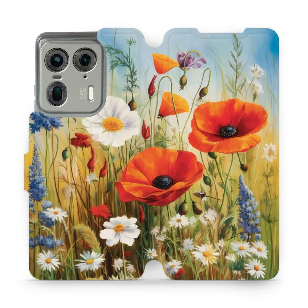 Handyhülle mit klappe für Motorola Edge 50 Ultra, Mobiwear Book, Wiesenblumen
