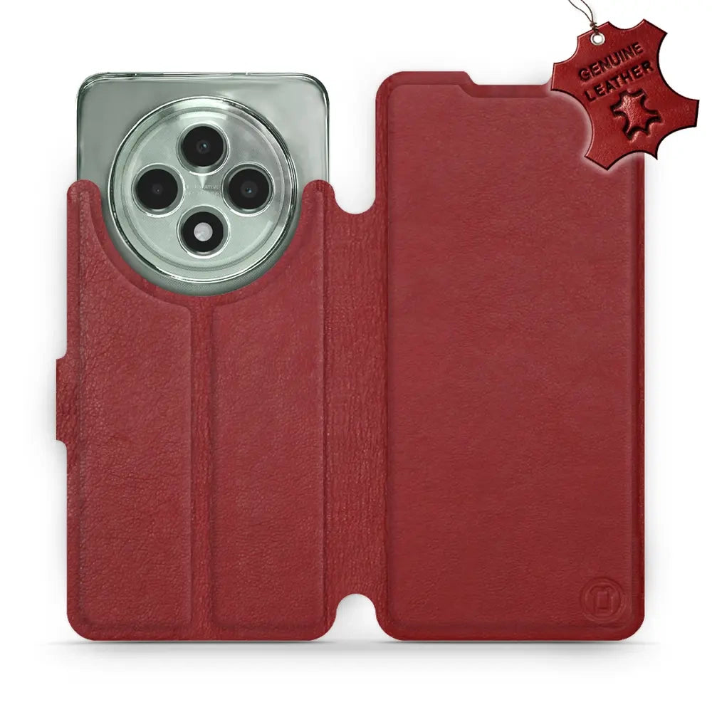 Echtleder Handyhülle für Oppo Reno 12 F, Mobiwear Leather, Dunkelrot