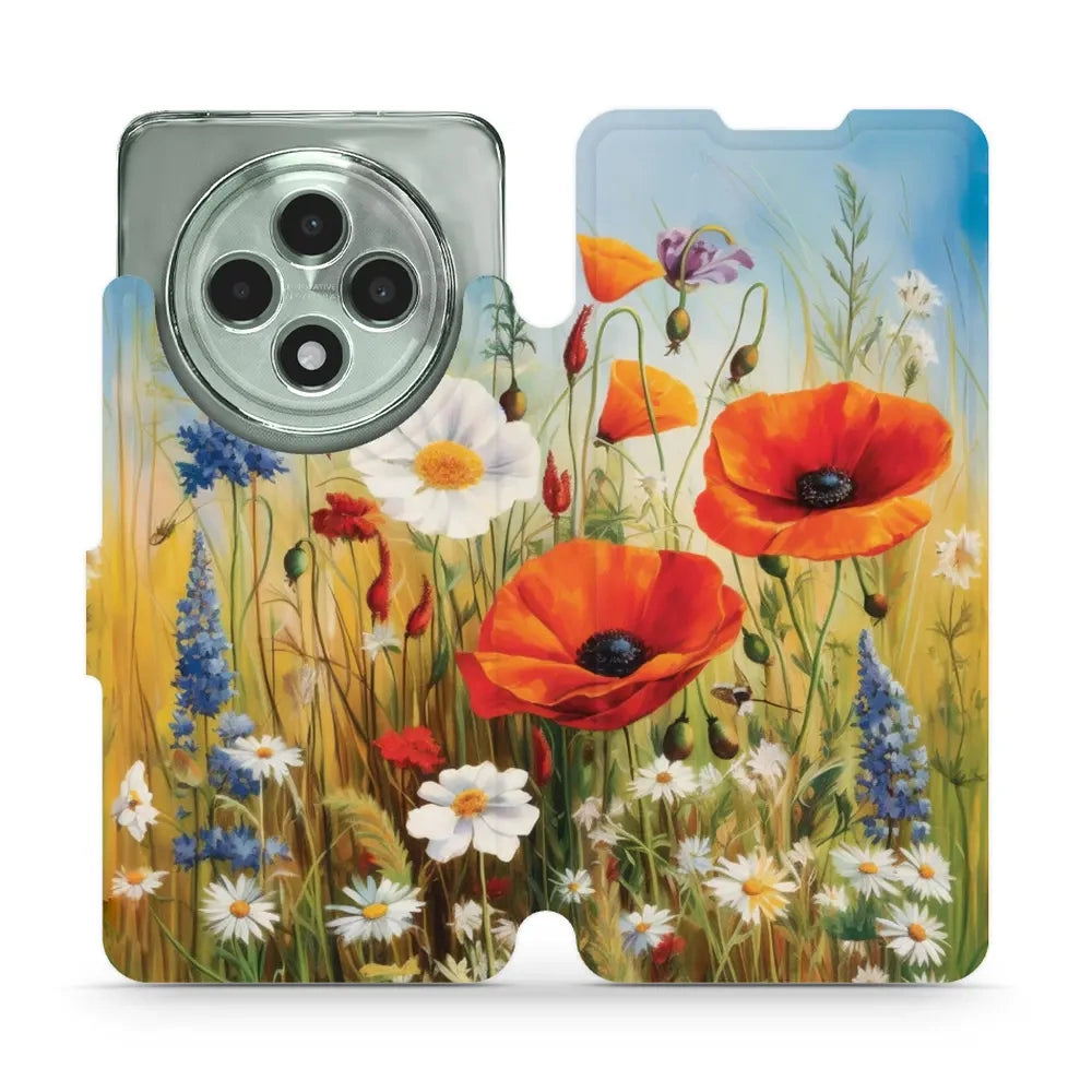 Handyhülle mit klappe für Oppo Reno 12 F, Mobiwear Book, Wiesenblumen
