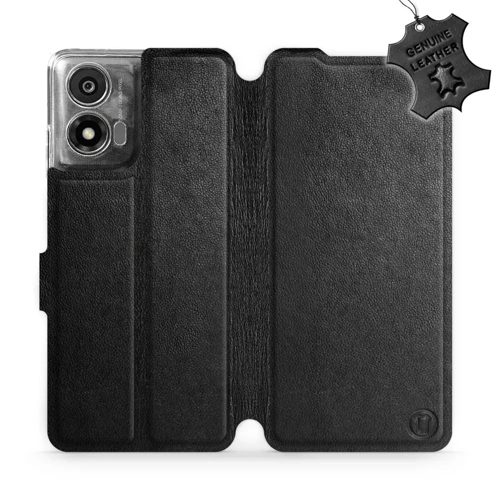 Echtleder Handyhülle für Motorola Moto E14, Mobiwear Leather, Schwarz
