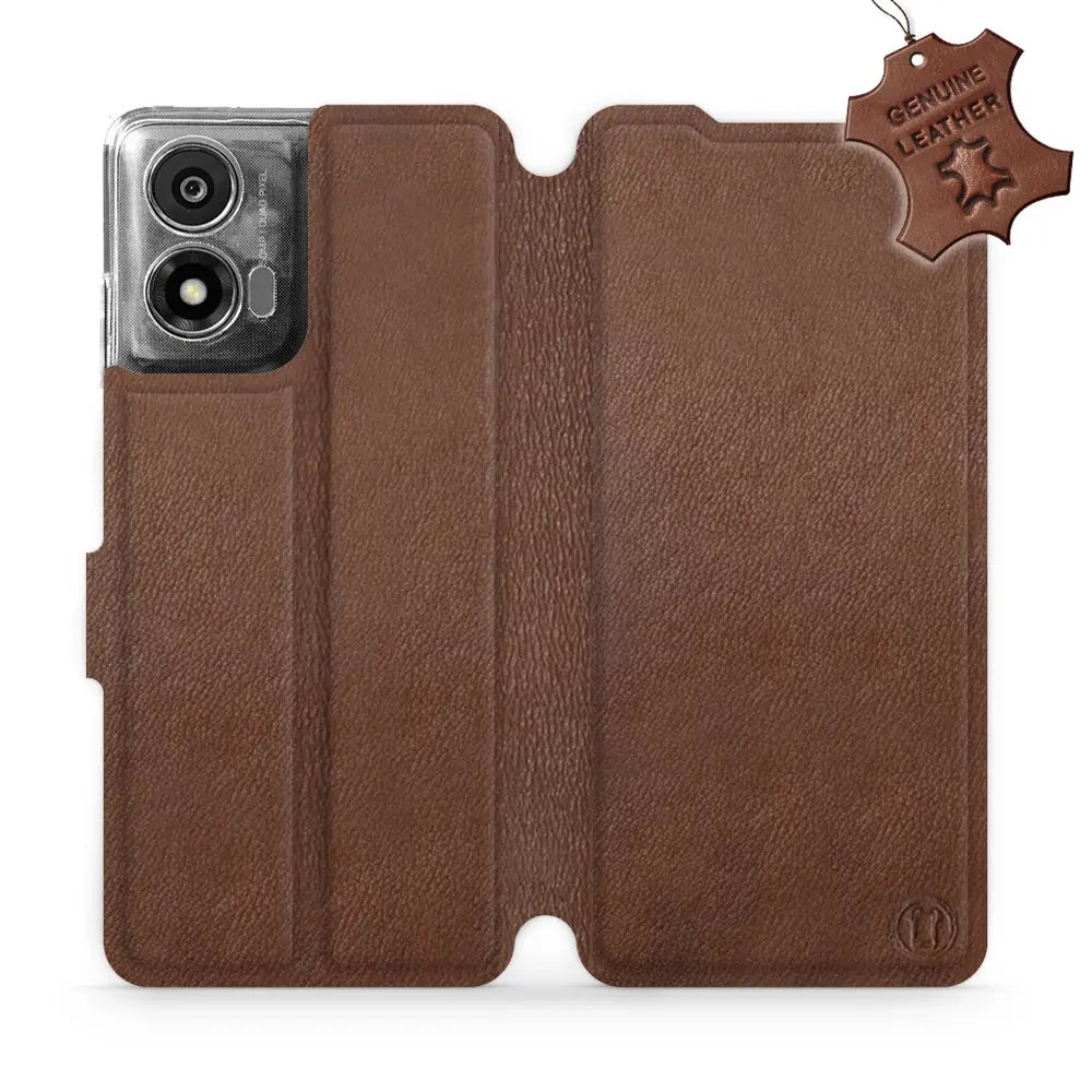 Echtleder Handyhülle für Motorola Moto E14, Mobiwear Leather, Braun