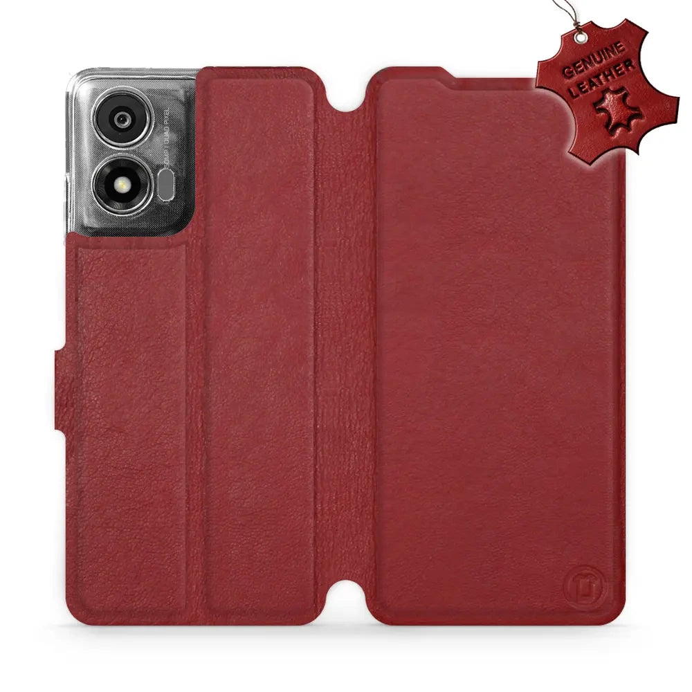 Echtleder Handyhülle für Motorola Moto E14, Mobiwear Leather, Dunkelrot