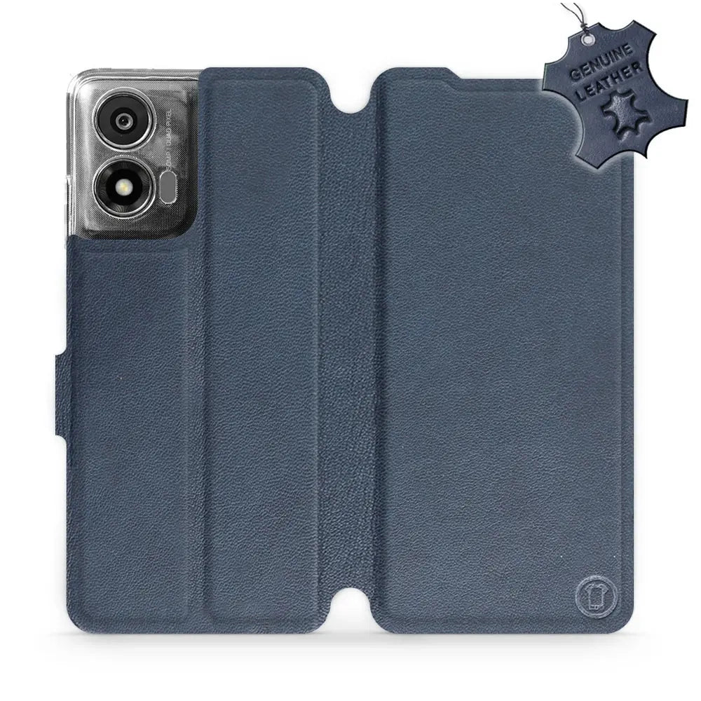 Echtleder Handyhülle für Motorola Moto E14, Mobiwear Leather, Dunkelblau