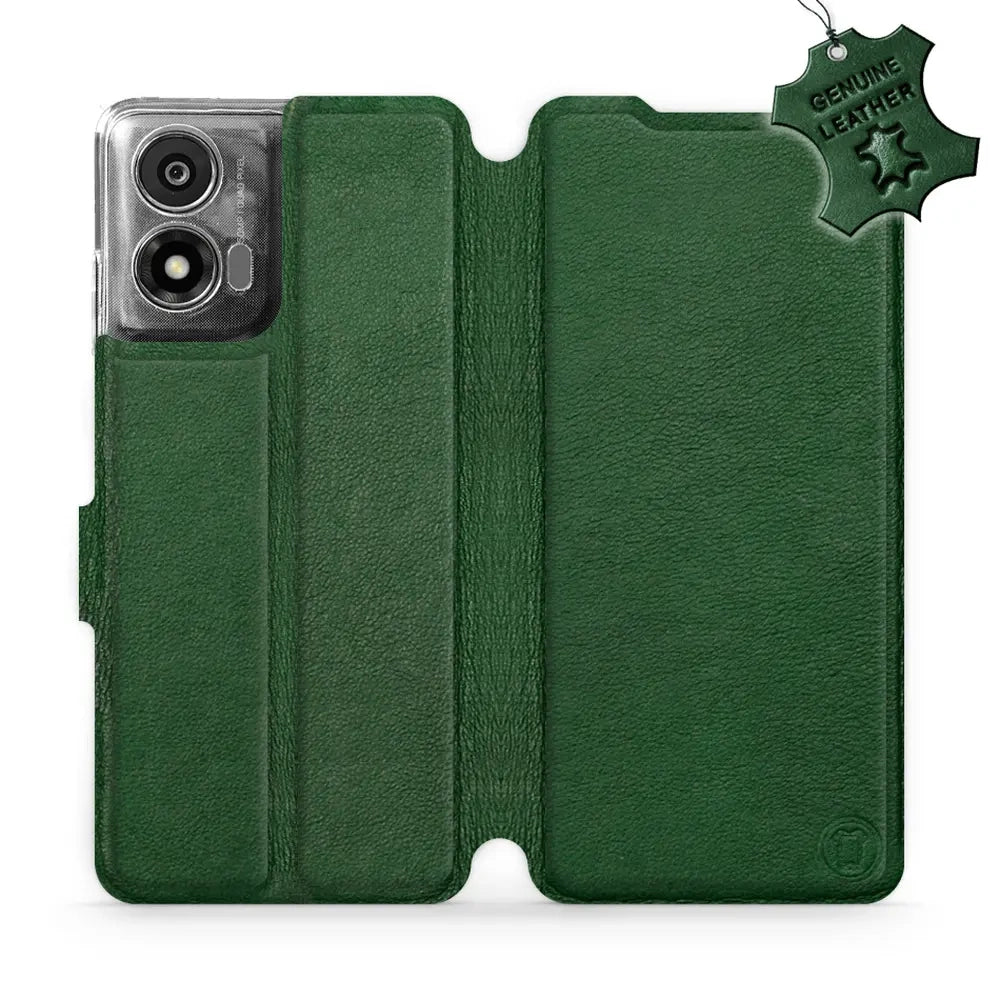 Echtleder Handyhülle für Motorola Moto E14, Mobiwear Leather, Grün