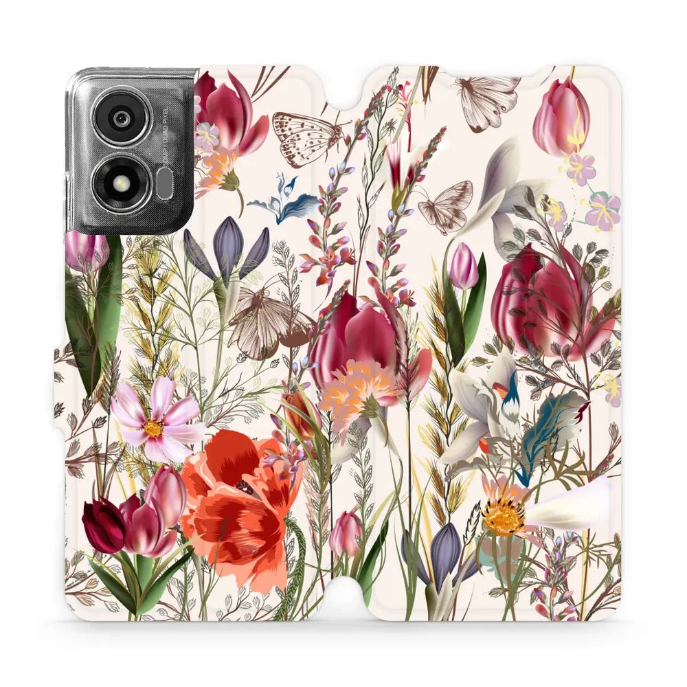 Handyhülle mit klappe für Motorola Moto E14, Mobiwear Book, Blumenstrauß