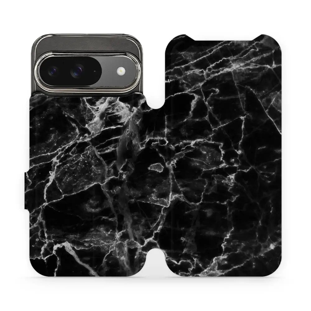 Handyhülle mit klappe für Google Pixel 9, Mobiwear Book, Schwarzer Marmor