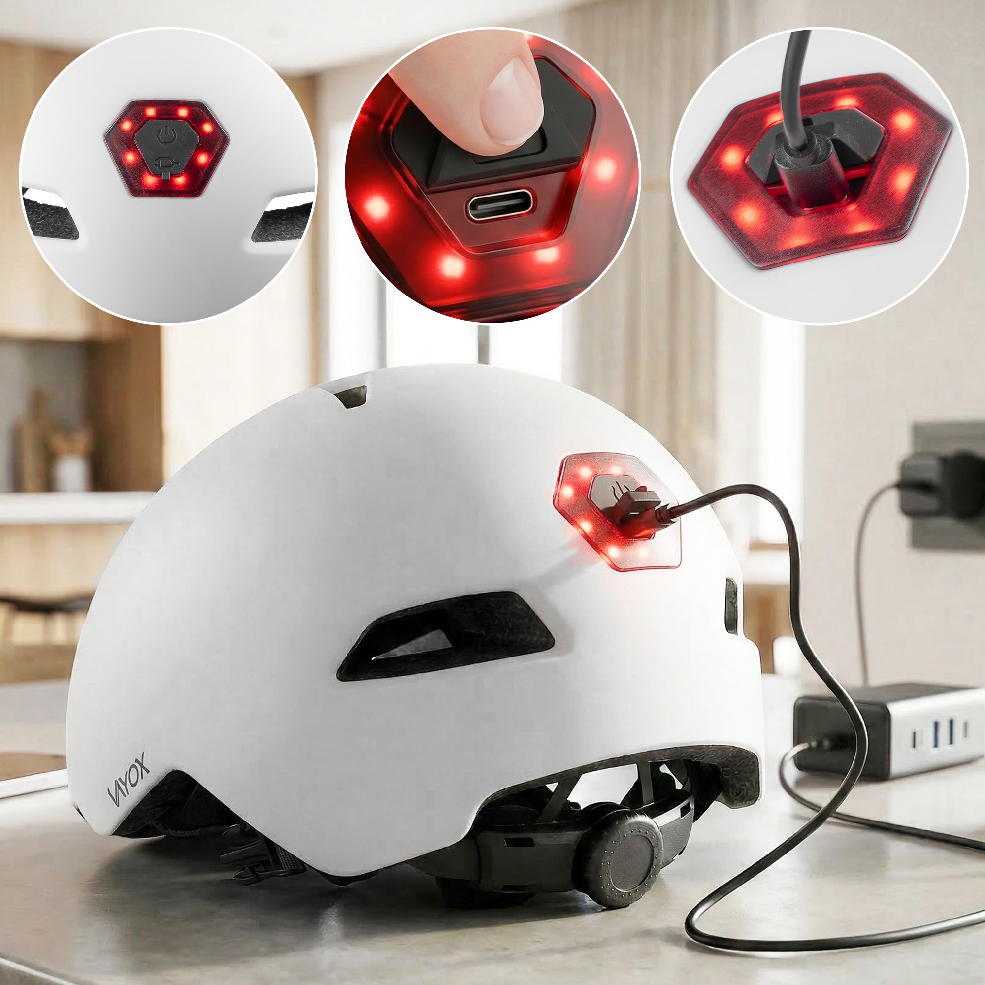 Fahrradhelm mit LED-Licht, Vayox Street VA0423WMM 55-58 cm, Weiss