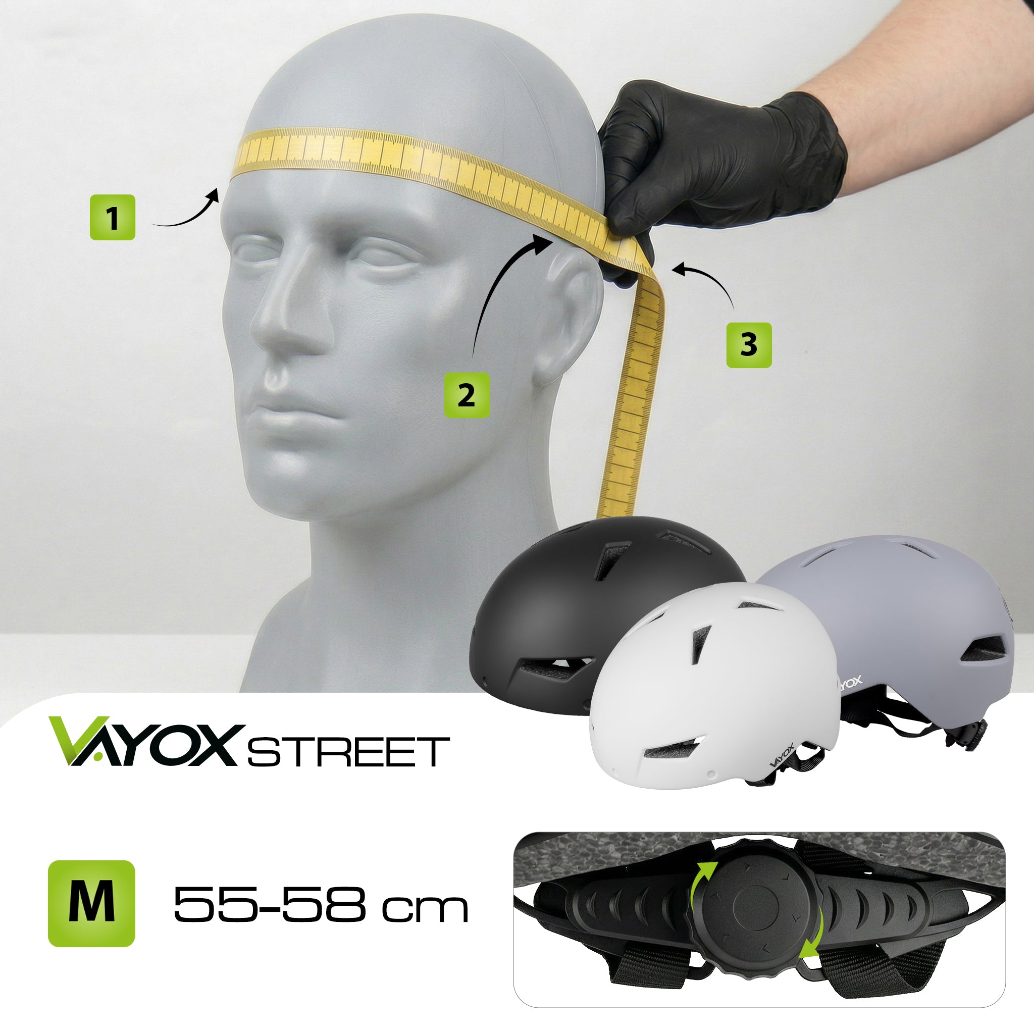 Fahrradhelm mit LED-Licht, Vayox Street VA0423WMM 55-58 cm, Weiss