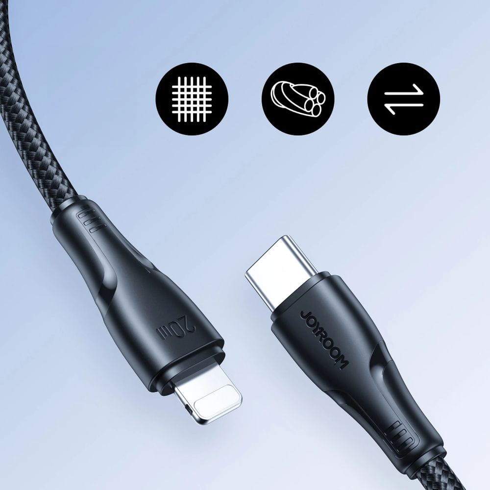 Ladekabel / Datenkabel USB-C zu Lightning, Joyroom Surpass Series, 3A, 25cm, Schwarz
