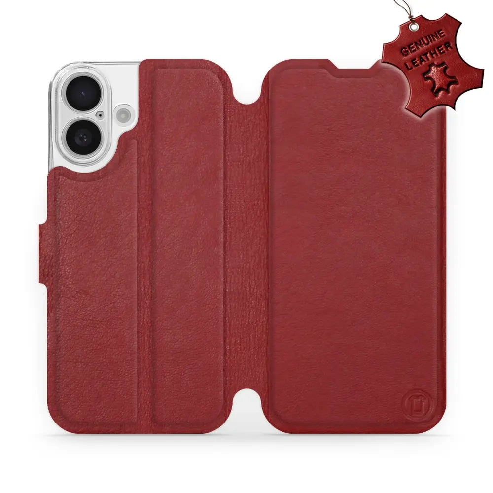 Echtleder Handyhülle für iPhone 16, Mobiwear Leather, Dunkelrot