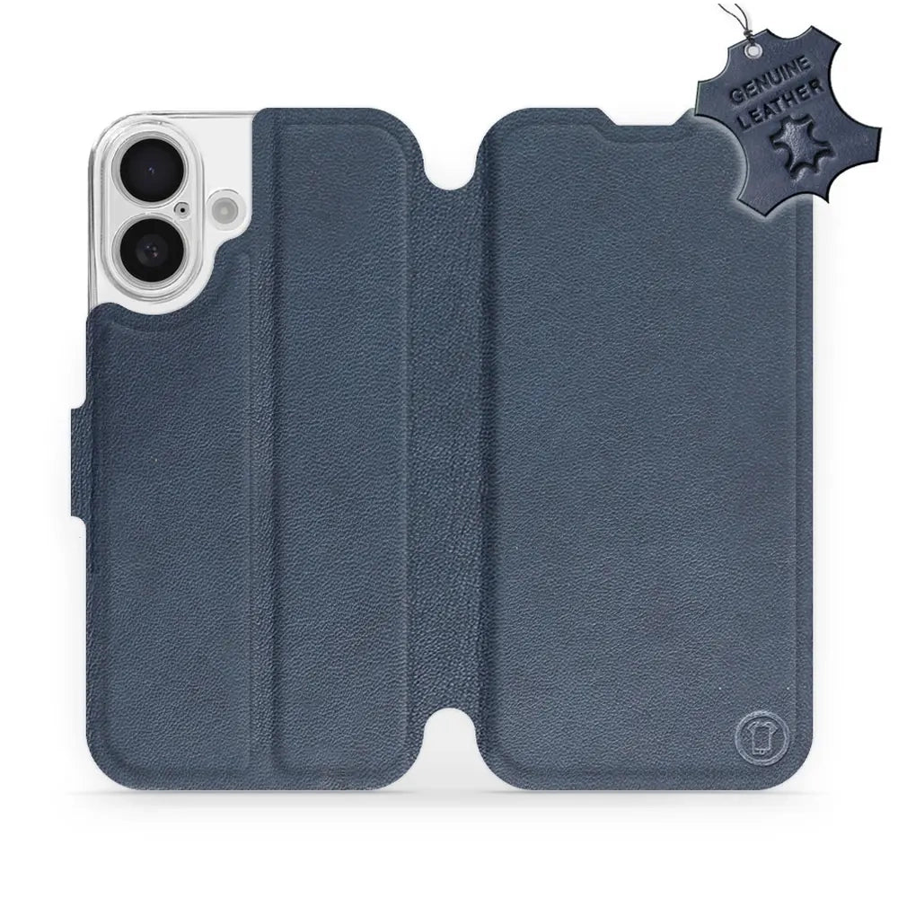 Echtleder Handyhülle für iPhone 16, Mobiwear Leather, Dunkelblau