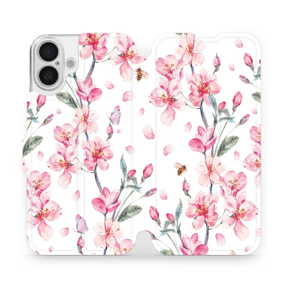 Handyhülle mit klappe für iPhone 16 Plus, Mobiwear Book, Rosa Frühling