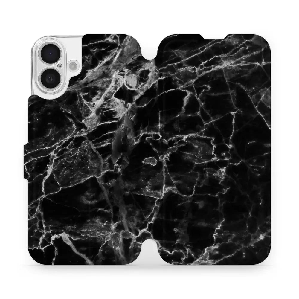 Handyhülle mit klappe für iPhone 16 Plus, Mobiwear Book, Schwarzer Marmor