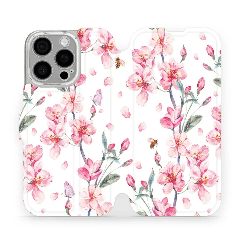 Handyhülle mit klappe für iPhone 16 Pro, Mobiwear Book, Rosa Frühling