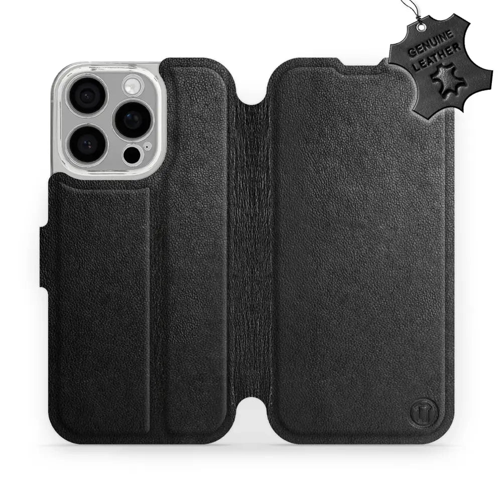 Echtleder Handyhülle für iPhone 16 Pro, Mobiwear Leather, Schwarz