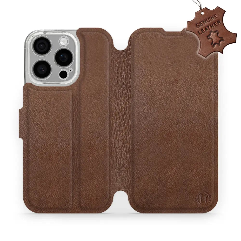 Echtleder Handyhülle für iPhone 16 Pro, Mobiwear Leather, Braun