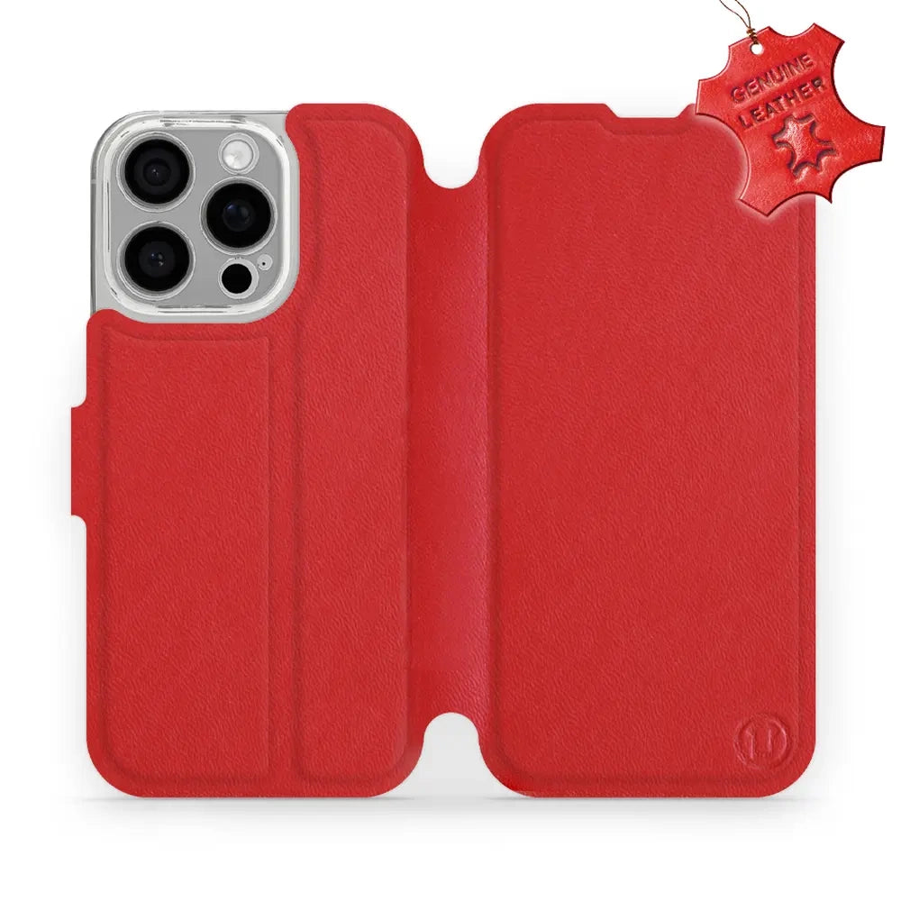 Echtleder Handyhülle für iPhone 16 Pro, Mobiwear Leather, Rot