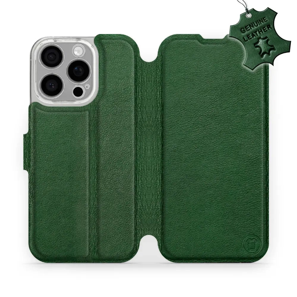 Echtleder Handyhülle für iPhone 16 Pro, Mobiwear Leather, Grün