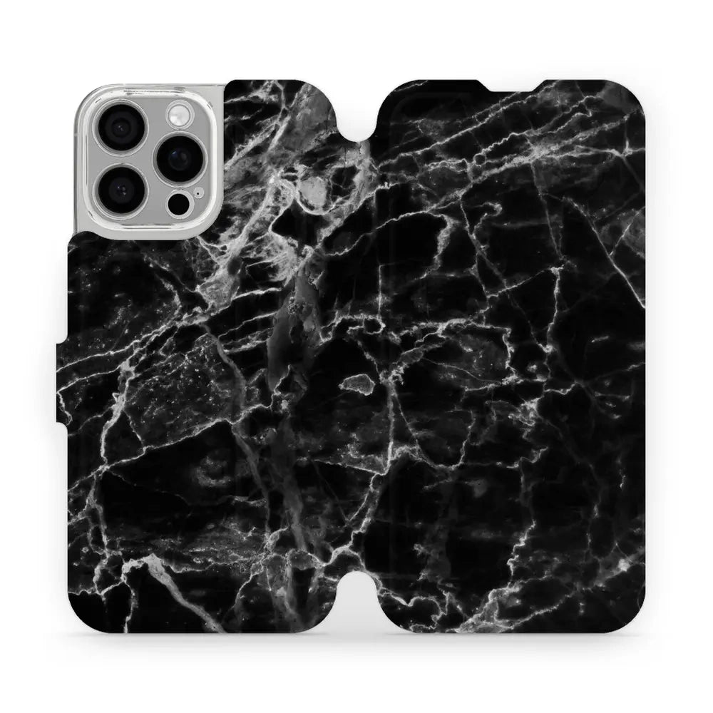 Handyhülle mit klappe für iPhone 16 Pro Max, Mobiwear Book, Schwarzer Marmor