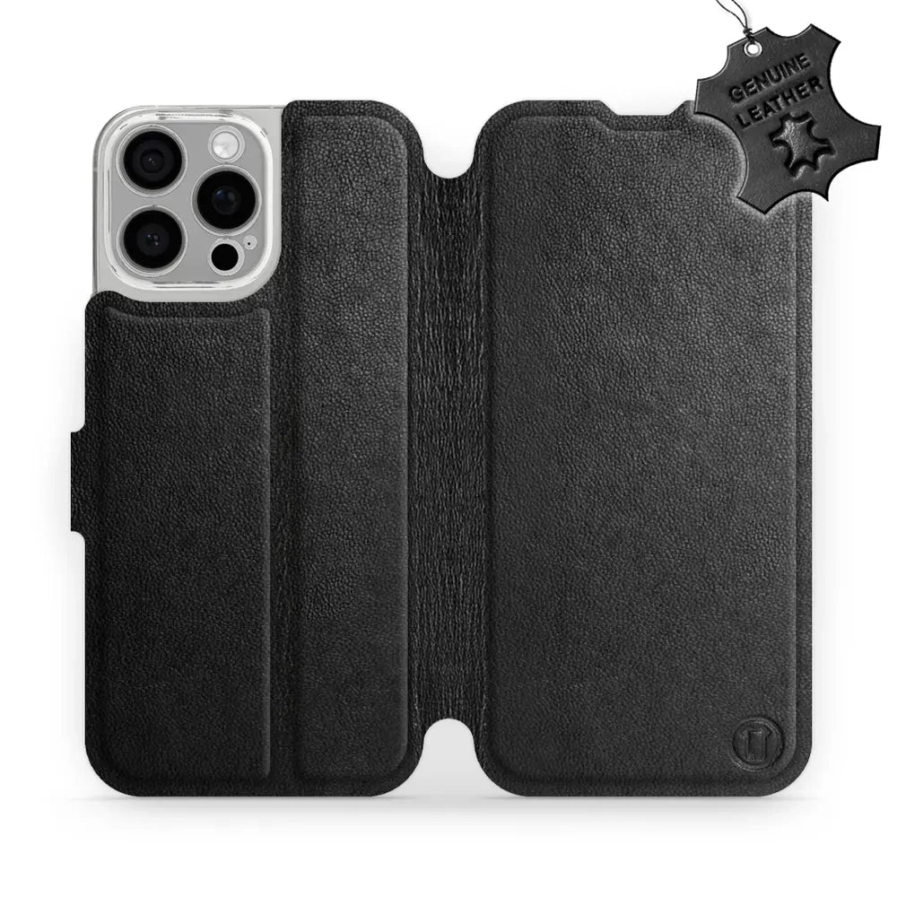 Echtleder Handyhülle für iPhone 16 Pro Max, Mobiwear Leather, Schwarz