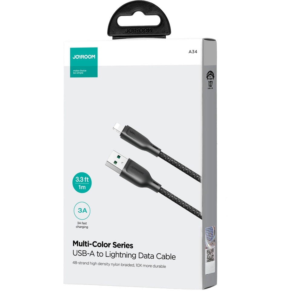 Ladekabel / Datenkabel USB-A zu Lightning, Joyroom Multi-Color, 3A, 1m, Schwarz