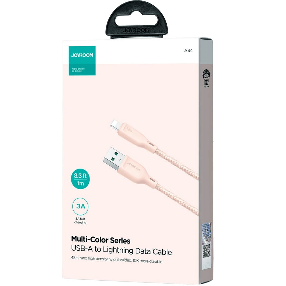 Ladekabel / Datenkabel USB-A zu Lightning, Joyroom Multi-Color, 3A, 1m, Rosa