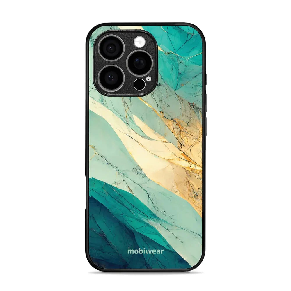 Handyhülle für iPhone 16 Pro, Mobiwear Glossy Case, Türkis-Marmor