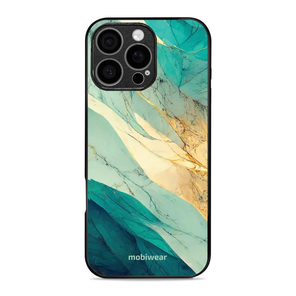 Handyhülle für iPhone 16 Pro Max, Mobiwear Glossy Case, Türkis-Marmor