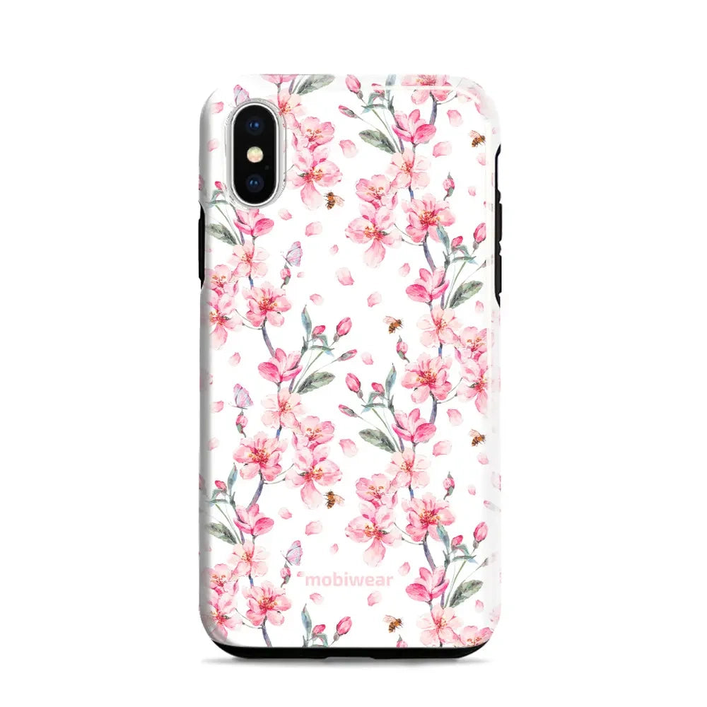 Handyhülle für iPhone X, Mobiwear Elite Pro, Japanischer Blumenstrauß