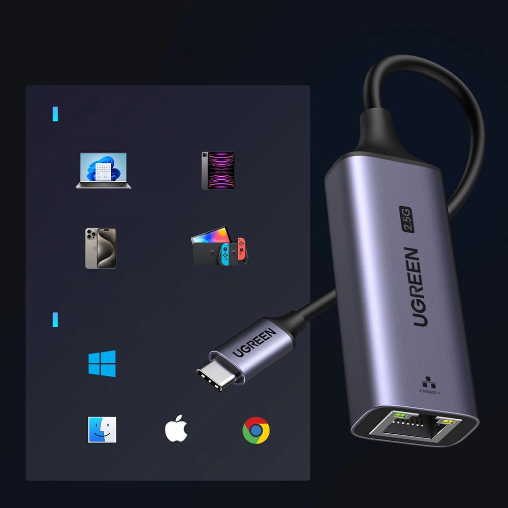 Adapter USB-C - Ethernet (RJ45) 2.5Gb/s, Ugreen CM648, Grau