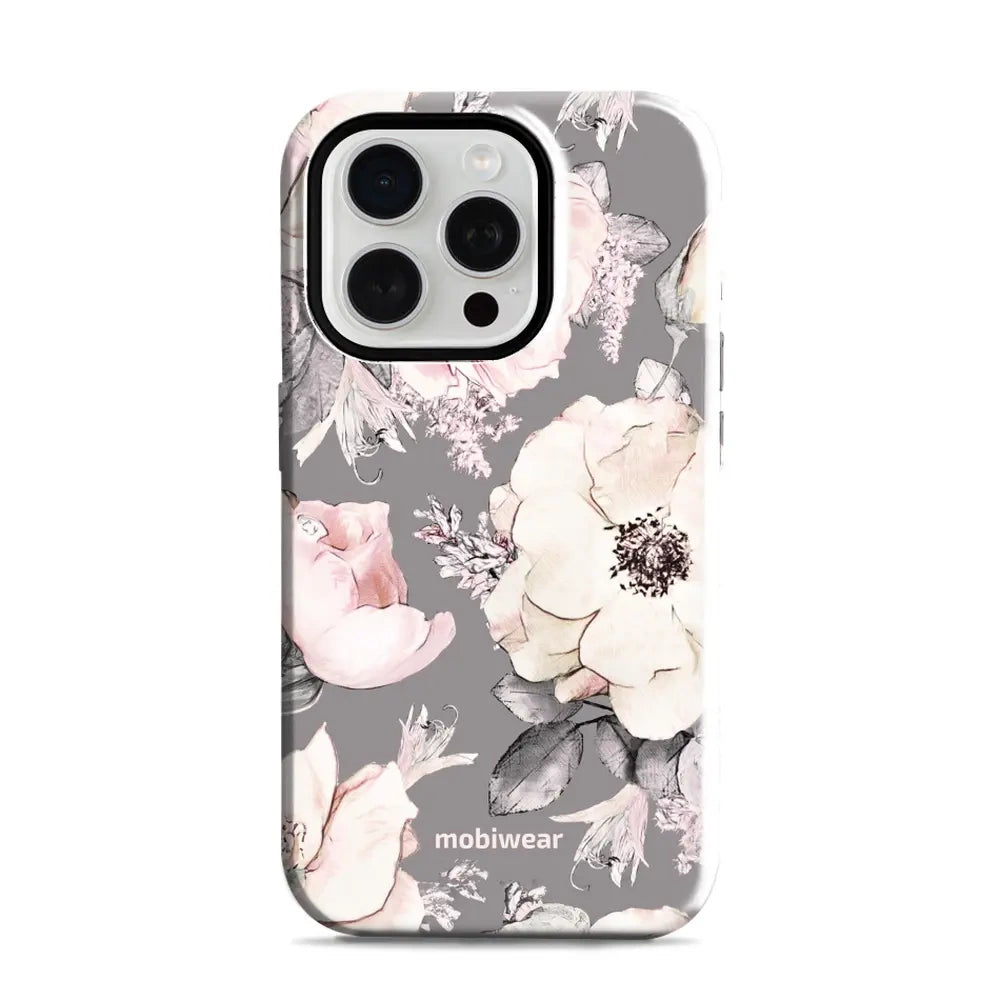 Handyhülle für iPhone 15 Pro, Mobiwear Elite Pro, Rosa-Blumig