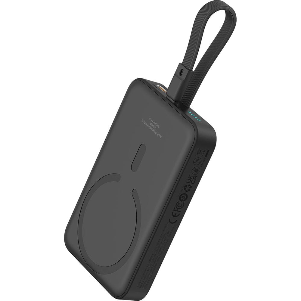 Baseus Magnetic Mini Induktive Qi-Powerbank mit integriertem Lightning-Kabel, für MagSafe, USB-C, 10 000 mAh 20W + Kabel, Schwarz
