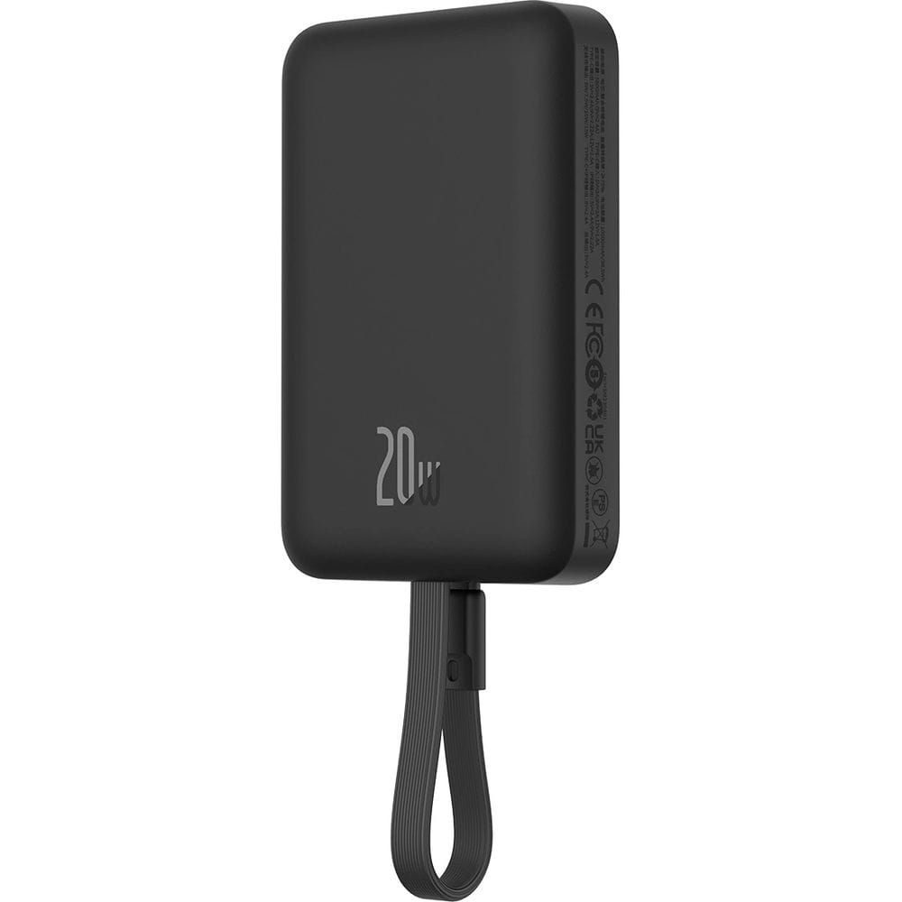 Baseus Magnetic Mini Induktive Qi-Powerbank mit integriertem Lightning-Kabel, für MagSafe, USB-C, 10 000 mAh 20W + Kabel, Schwarz