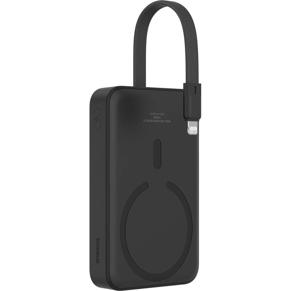 Baseus Magnetic Mini Induktive Qi-Powerbank mit integriertem Lightning-Kabel, für MagSafe, USB-C, 10 000 mAh 20W + Kabel, Schwarz