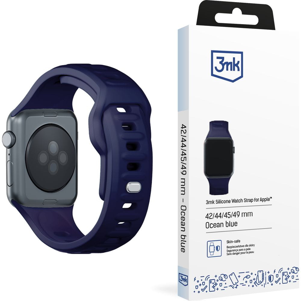 Armband für Apple Watch 49/46/45/44 mm, 3mk Silicone Watch Strap, Dunkelblau