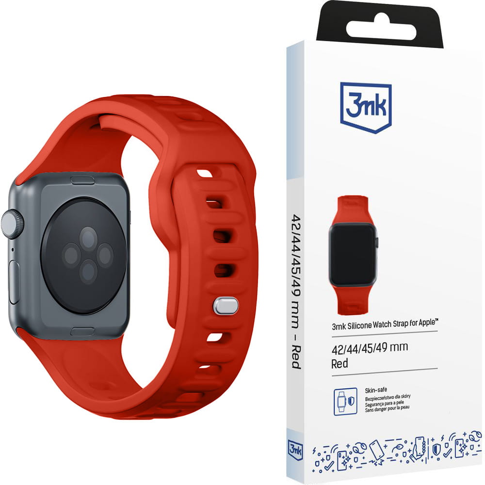 Armband für Apple Watch 49/46/45/44 mm, 3mk Silicone Watch Strap, Rot