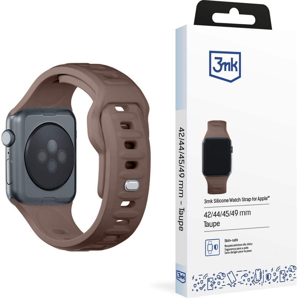 Armband für Apple Watch 49/46/45/44 mm, 3mk Silicone Watch Strap, Braun