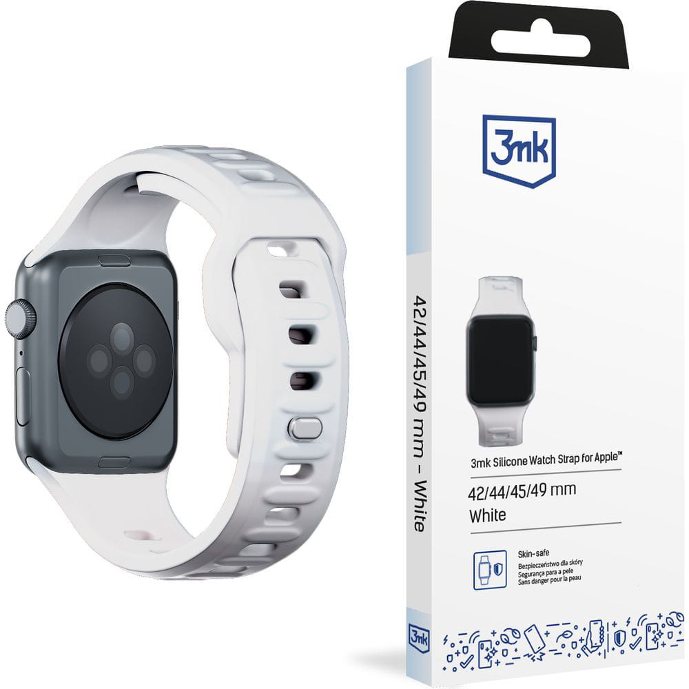 Armband für Apple Watch 49/46/45/44 mm, 3mk Silicone Watch Strap, Weiß
